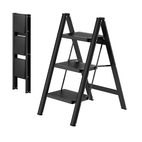 3 Step Ladder Carbon Steel with Anti-Slip Pedal Lightweight Foldable Stepping Stool ladder